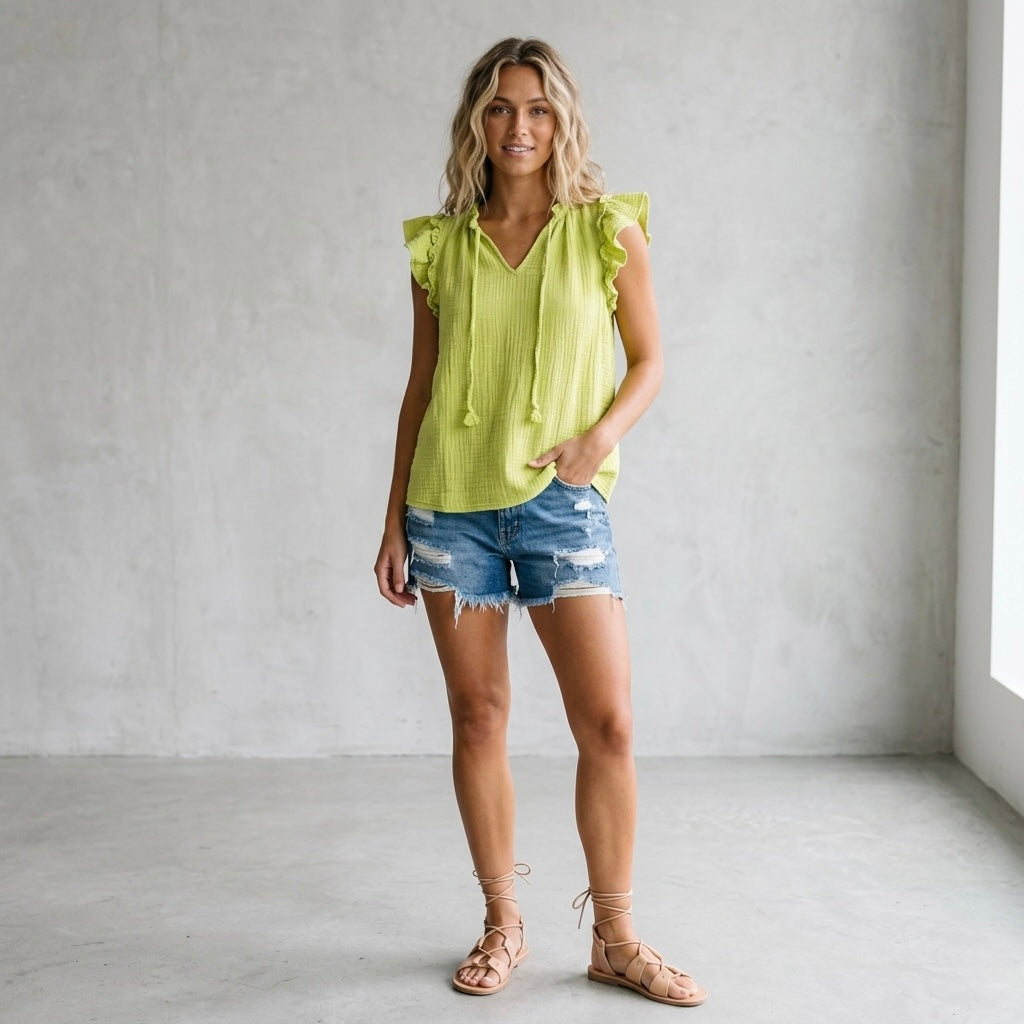 Chelsea & Theodore Neon Green Gauze Top | S