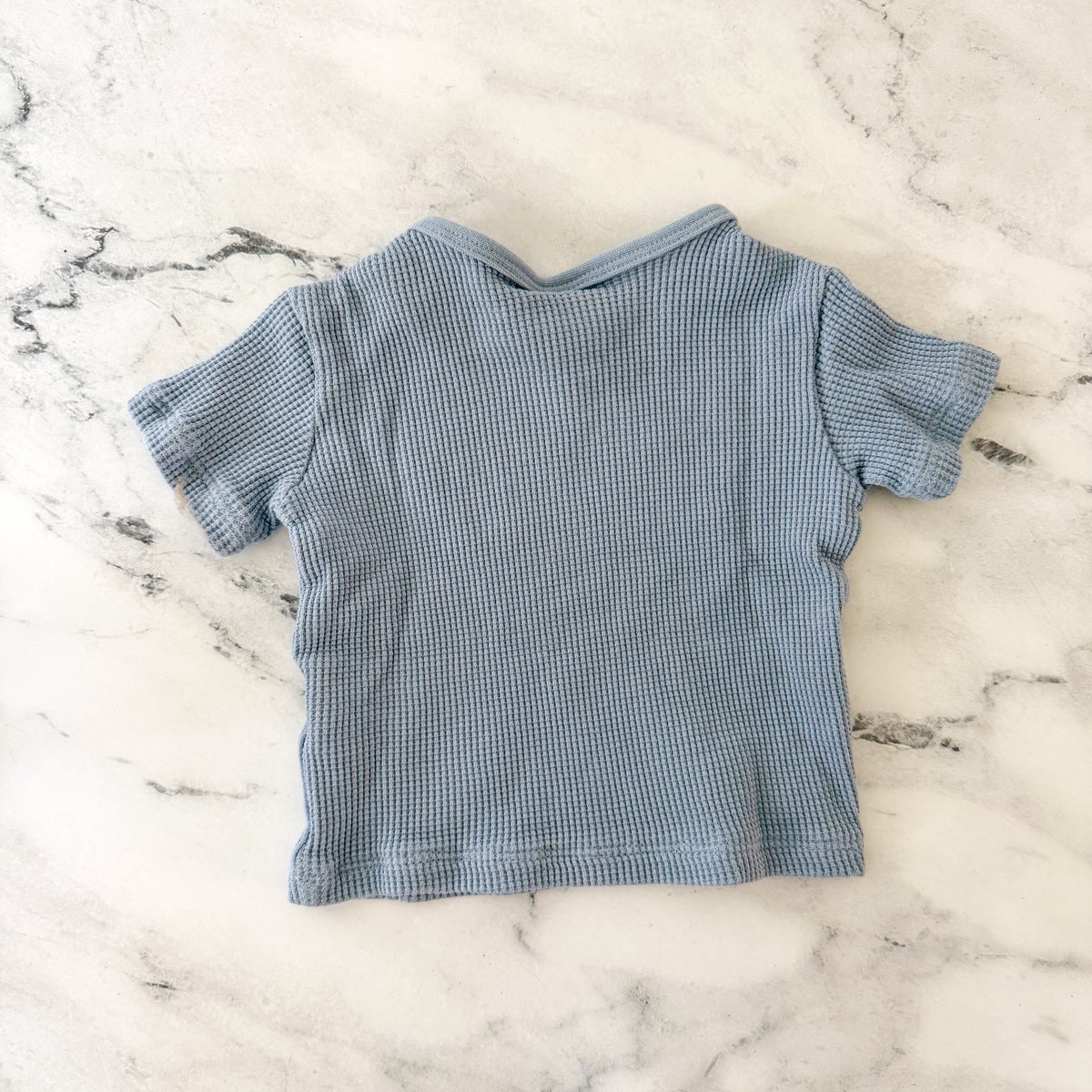 H&M Dusty Slate Blue Waffle Weave T-Shirt & Shorts Knit Set | 0-3m