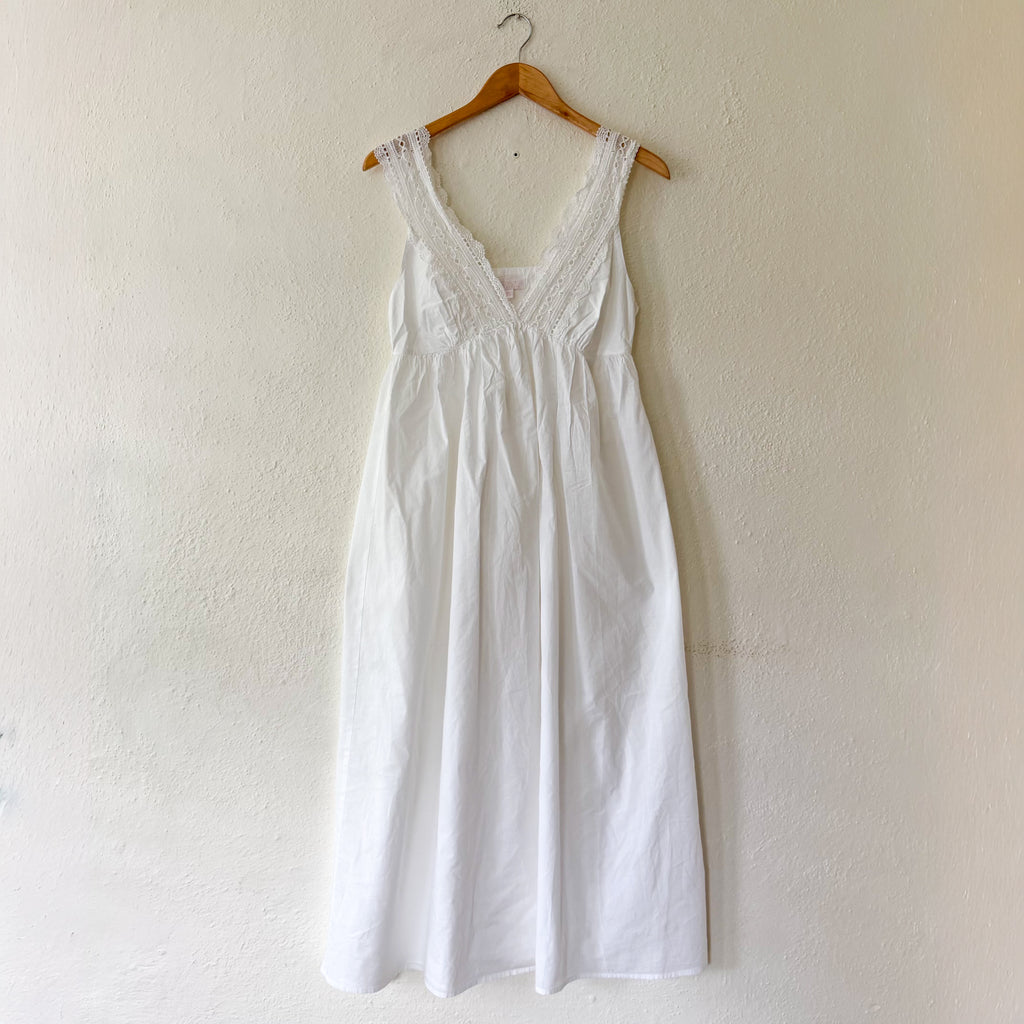 If Only If Nightwear 100% Organic Cotton Lace Bust Midi Nightgown | XS