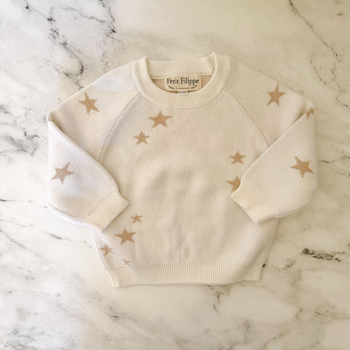 Petit Filippe Cream Tan Starry Knit Pullover Sweater | 9-12m