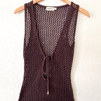 Monday Swimwear Crochet Monte Carlo Tie Cover Up Midi Dress in Espresso | S