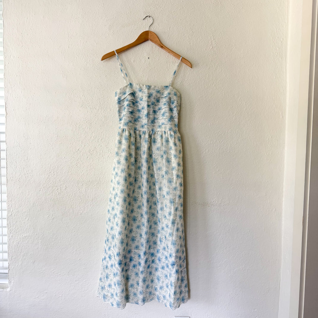 Petal & Pup Blue & White Lisette Strapless Midi Dress | XS