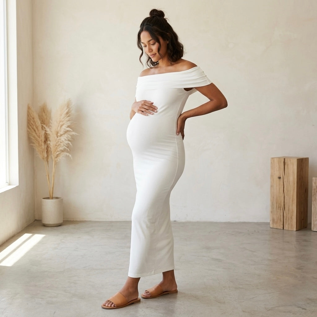 Bumpsuit The Bianca Maternity Maxi Dress in Ivory | XS