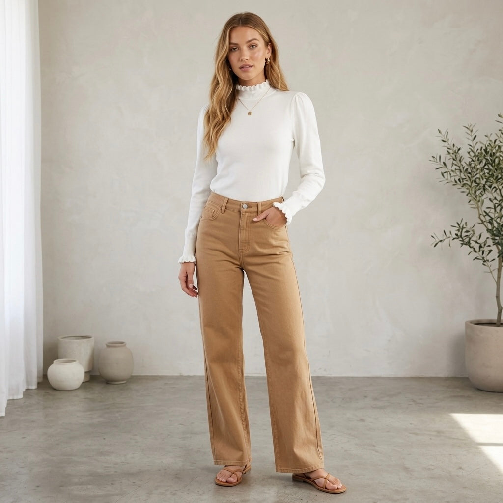 Cece Ruffle Mock Neck Sweater in Ivory | XS