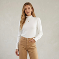 Cece Ruffle Mock Neck Sweater in Ivory | XS