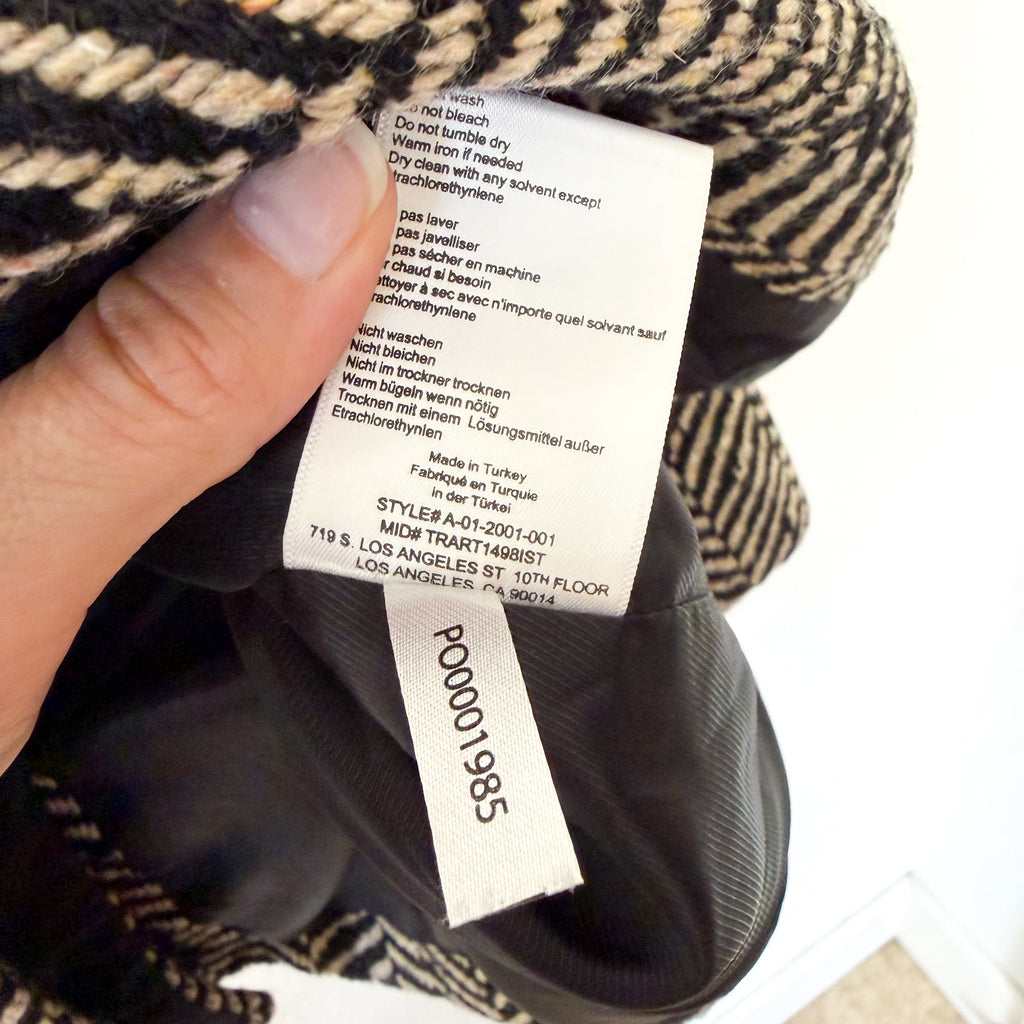 Anine Bing Diana Fishbone Wool Blend Blazer Jacket in Black | XS