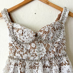Self-Portrait White Diamante Rhinestone Embellished Lace Midi Dress | 0