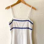 Pretty Garden White Summer Maxi Dress Blue Ric-Rac Trim | S