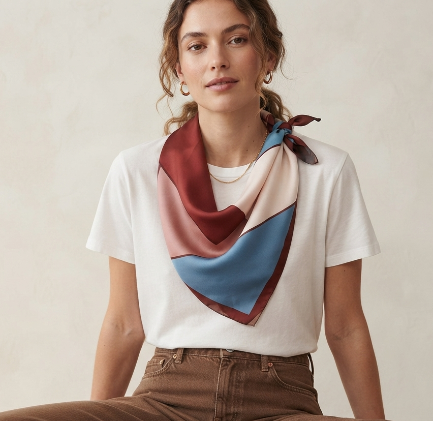 Retro Geometric Colorblock Silky Square Scarf