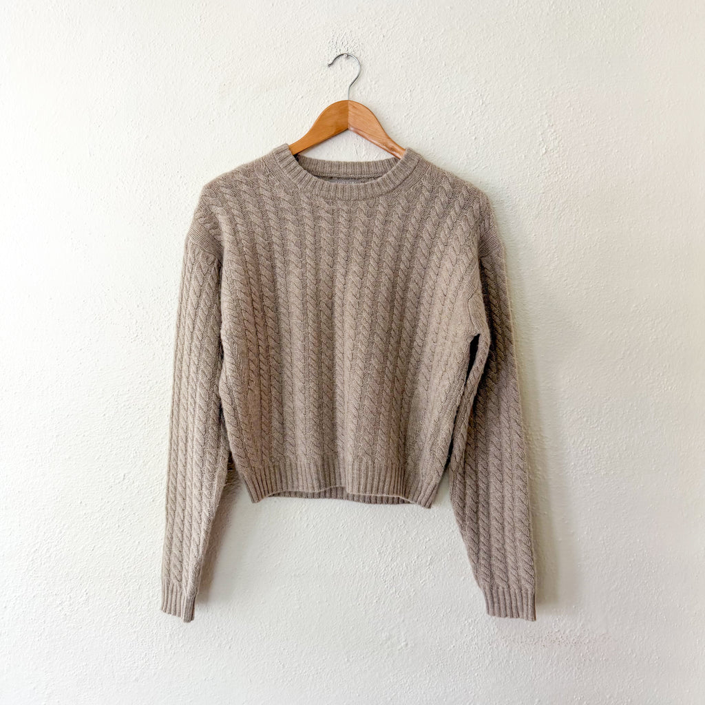 J.Crew 100% Cashmere Perfect Cable Knit Crewneck Sweater in Tan | XS