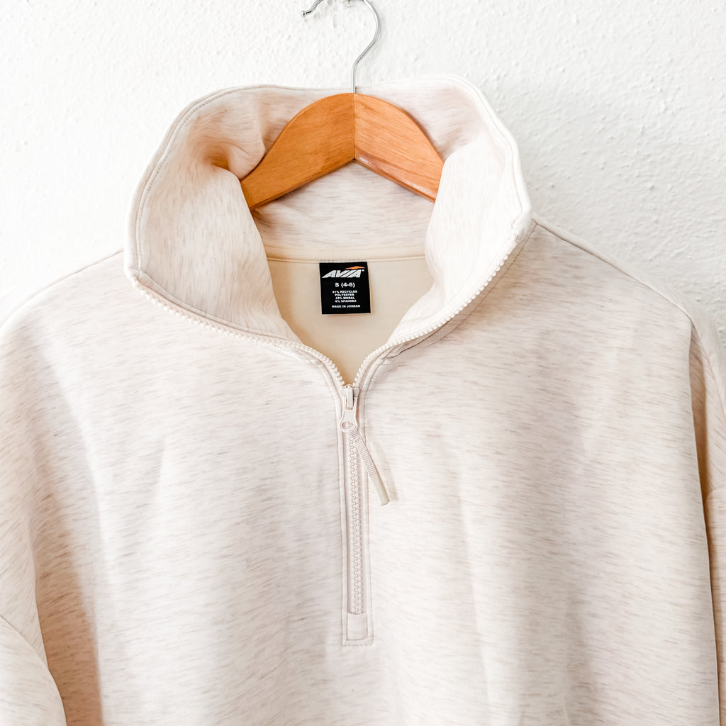 Avia Scuba Knit Funnel Neck Cropped Quarter Zip Sweatshirt in Wheat Heather | S