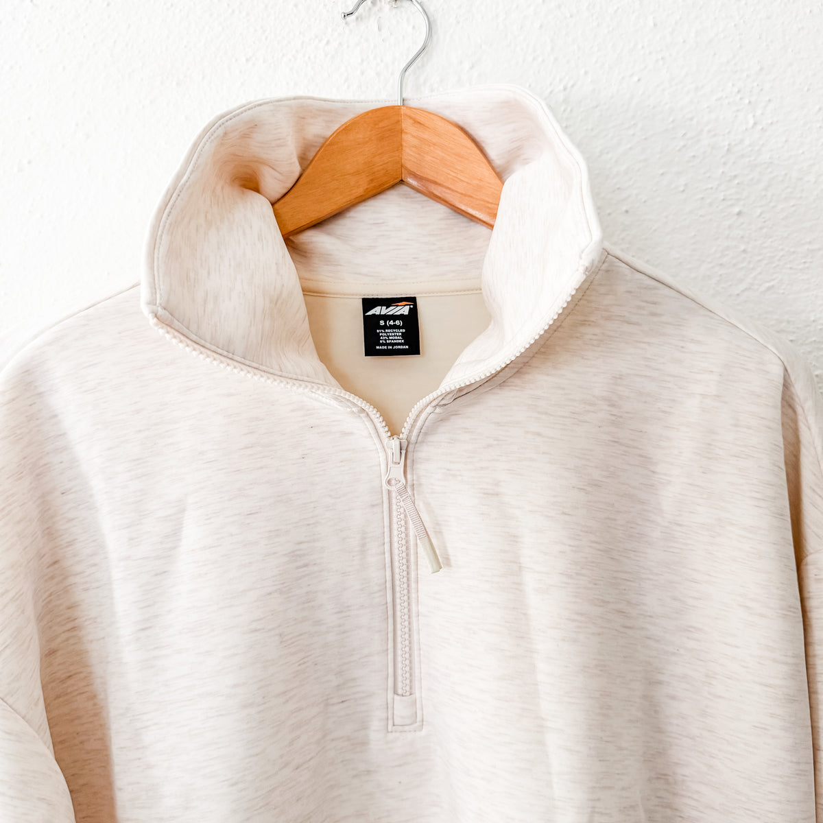 Avia Scuba Knit Funnel Neck Cropped Quarter Zip Sweatshirt in Wheat Heather | S
