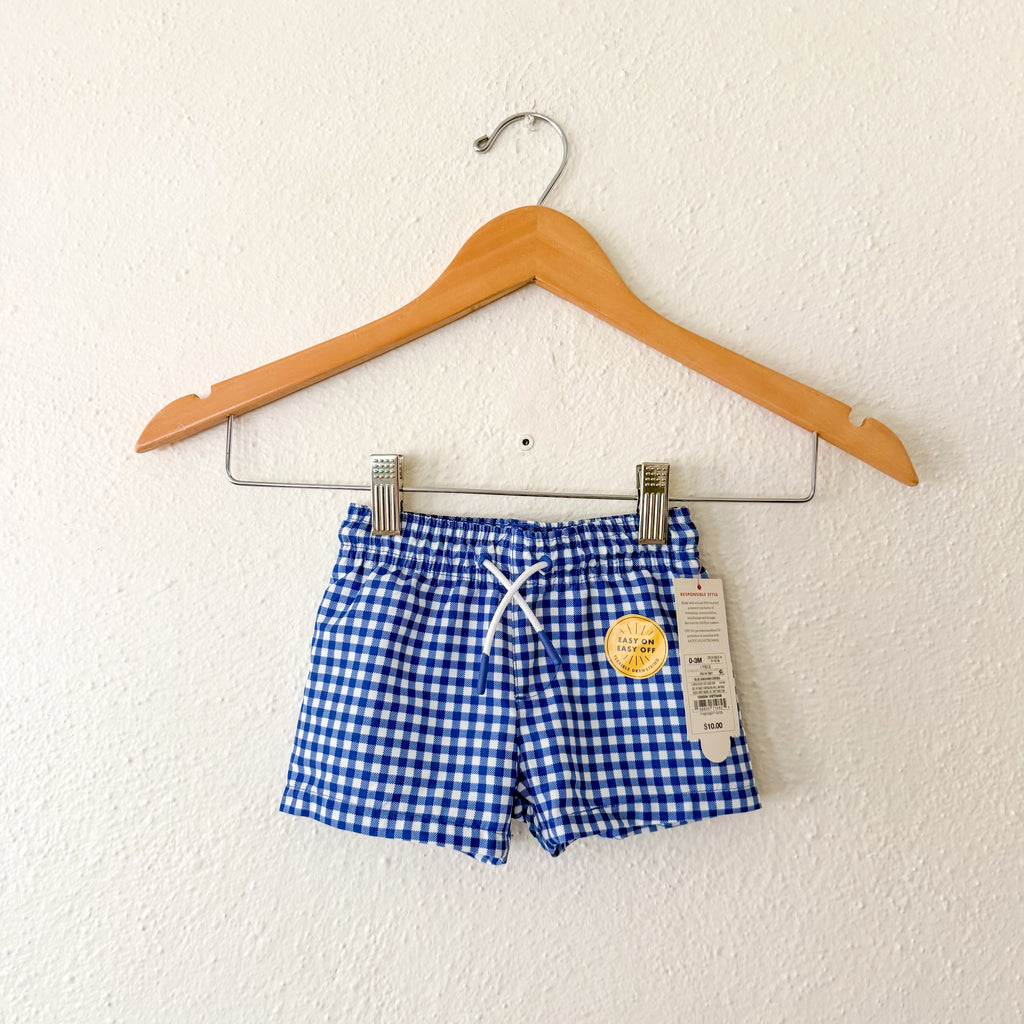 Cat & Jack Baby Navy Blue Gingham Swim Trunks | 0-3m