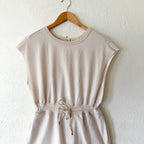 Womens Cream Throw & Go Shortsie Dupe Knit Muscle Sleeve Top Romper | S