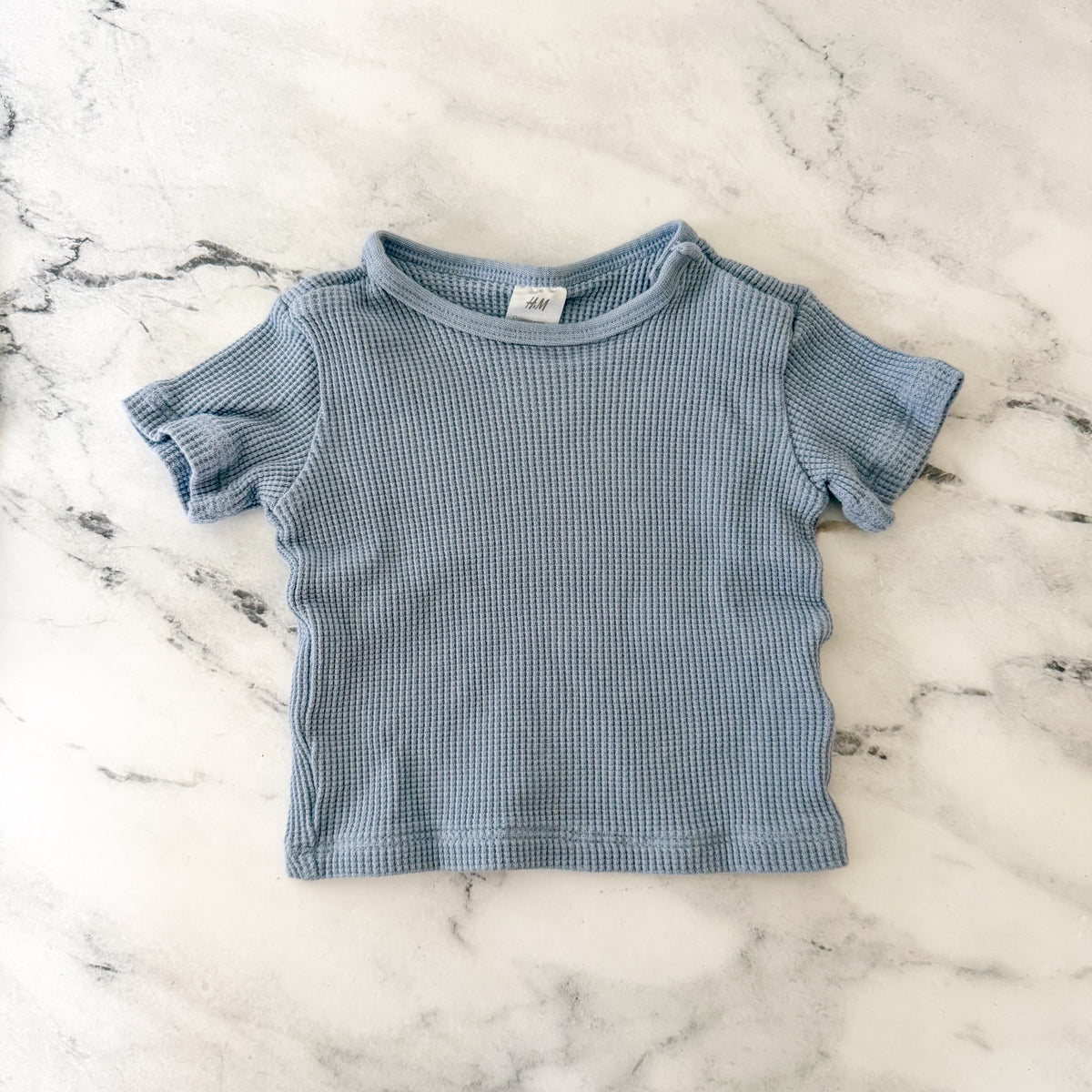 H&M Dusty Slate Blue Waffle Weave T-Shirt & Shorts Knit Set | 0-3m