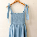 Caslon Smocked Tie Strap Cotton Gauze Midi Sundress in Baby Blue | XS