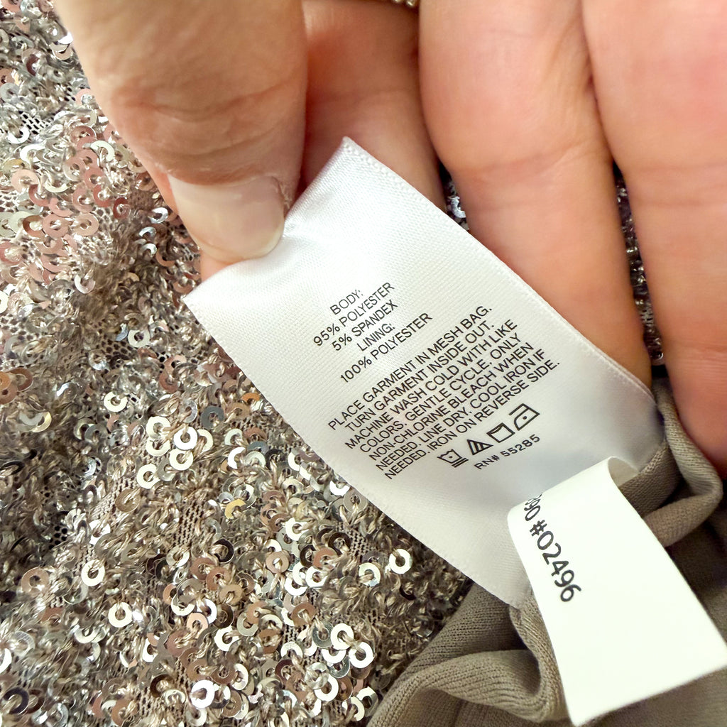 Express Silver Sequin Ruched Stretch Midi Skirt | XS