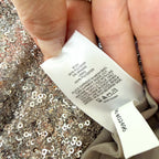Express Silver Sequin Ruched Stretch Midi Skirt | XS