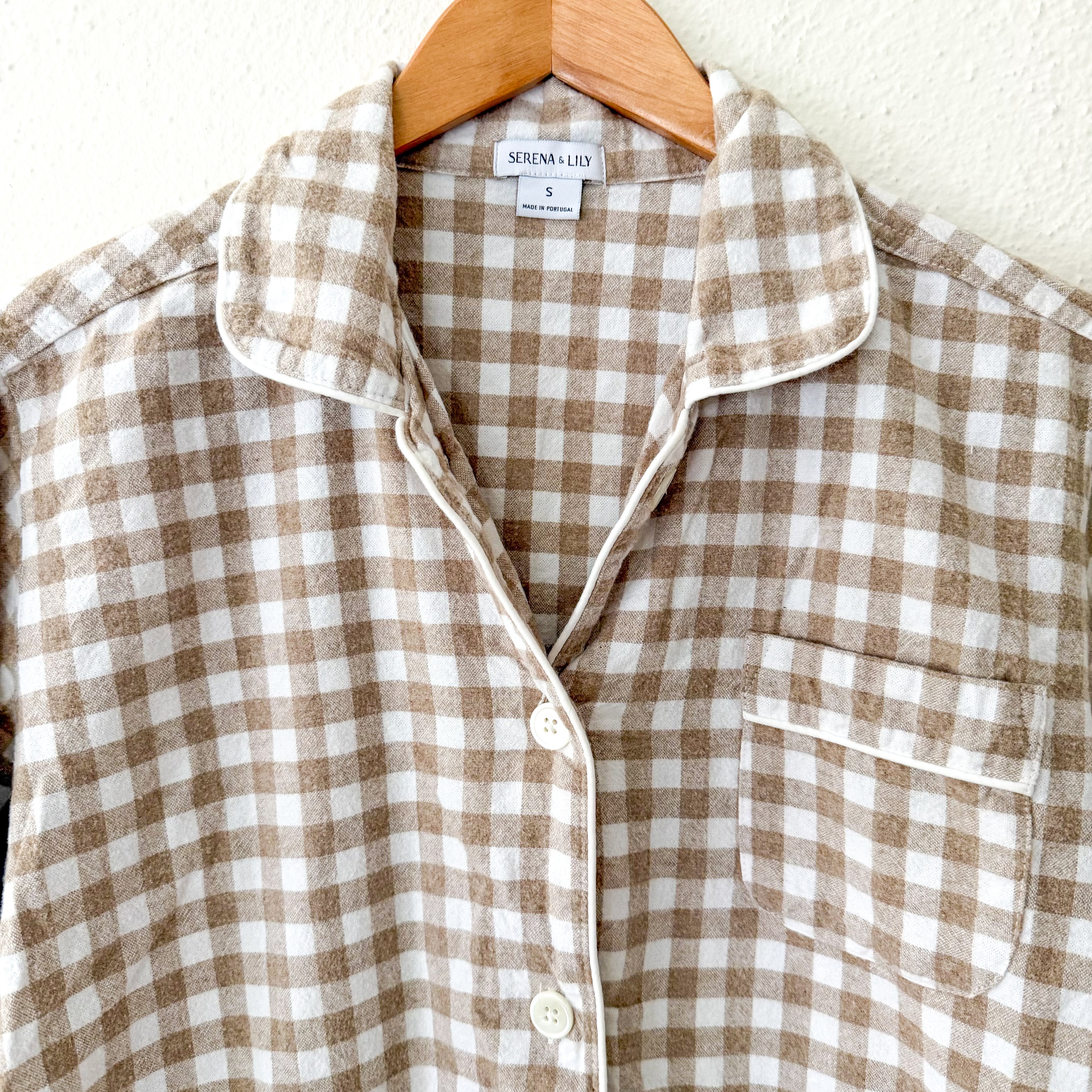 Serena & Lily Belvedere Flannel Pajamas in Doe Beige Gingham | S