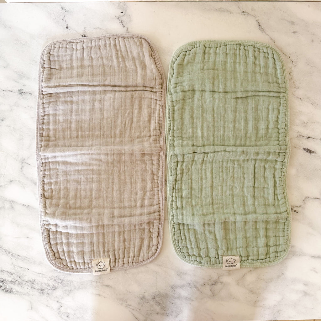 KeaBabies Lyra Organic Cotton Muslin Gauze Burp Cloths in Silver Grey & Sage