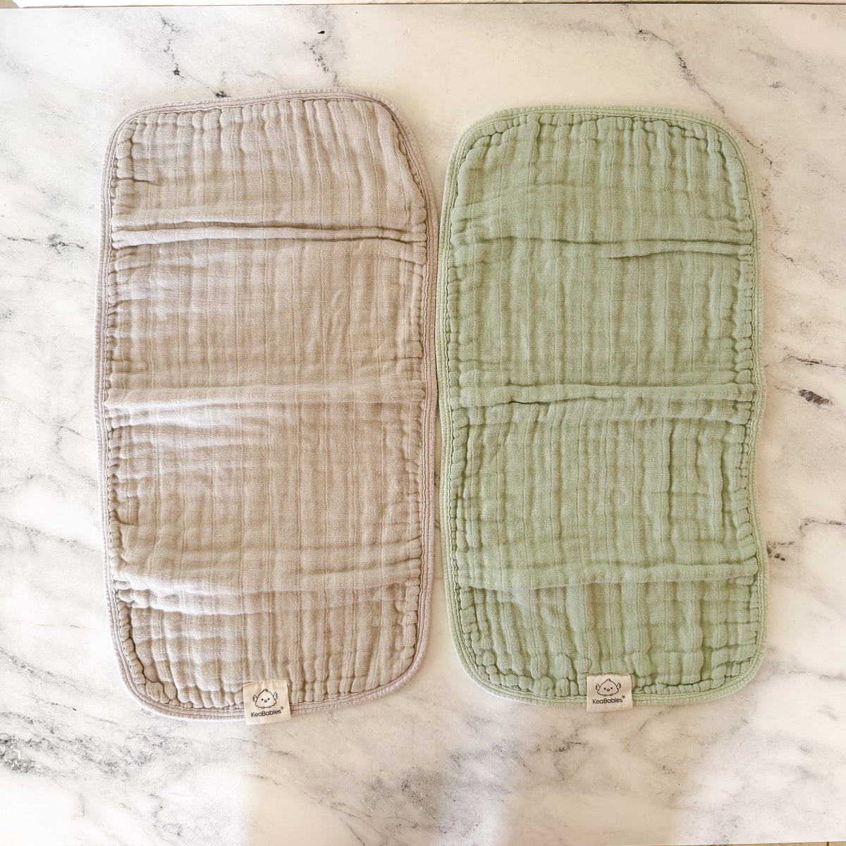 KeaBabies Lyra Organic Cotton Muslin Gauze Burp Cloths in Silver Grey & Sage