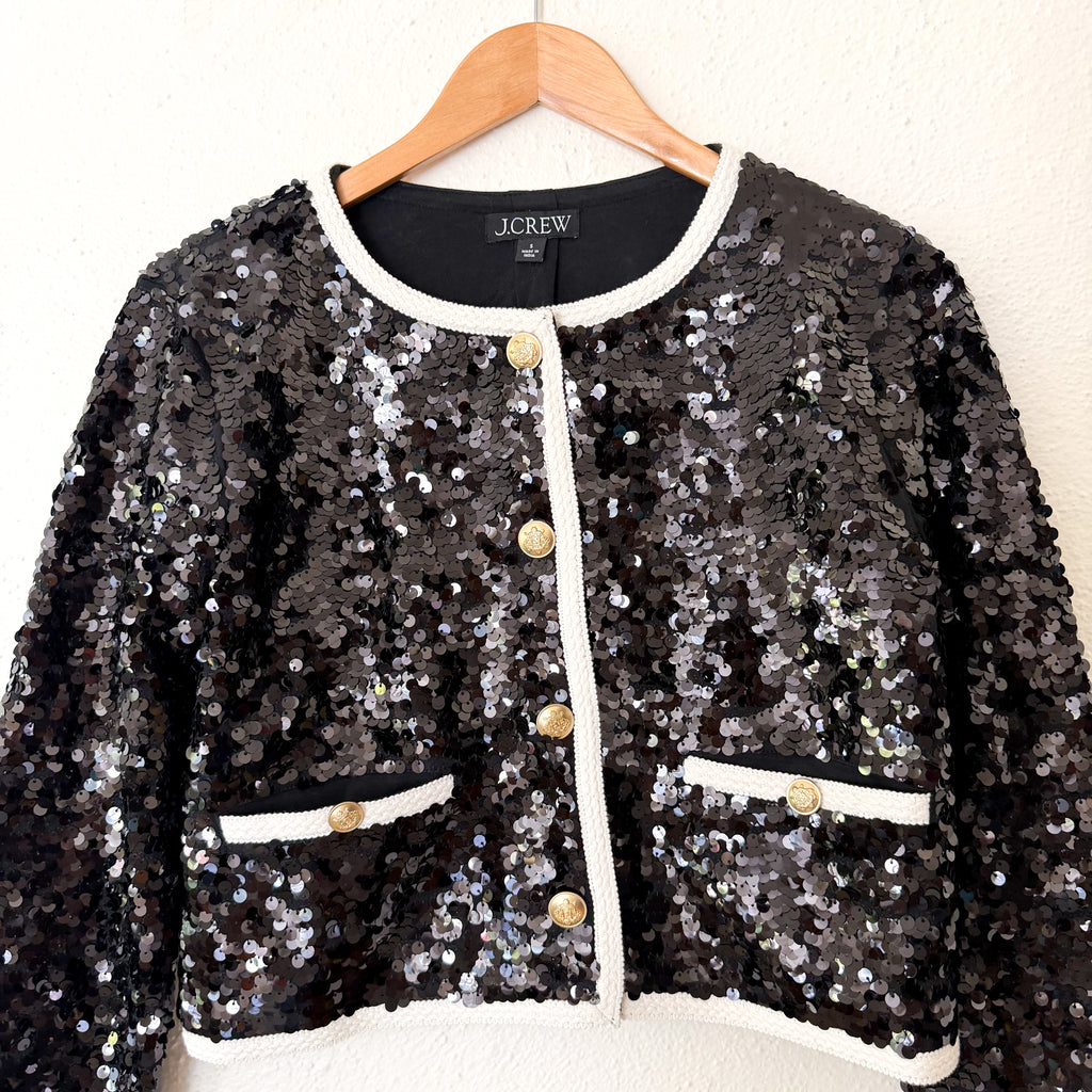 J.Crew Mariner Jersey Black Sequin Lady Jacket | S