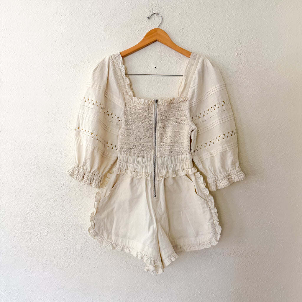 Sea New York Willa Smocked Puff Sleeve Romper in White | 00