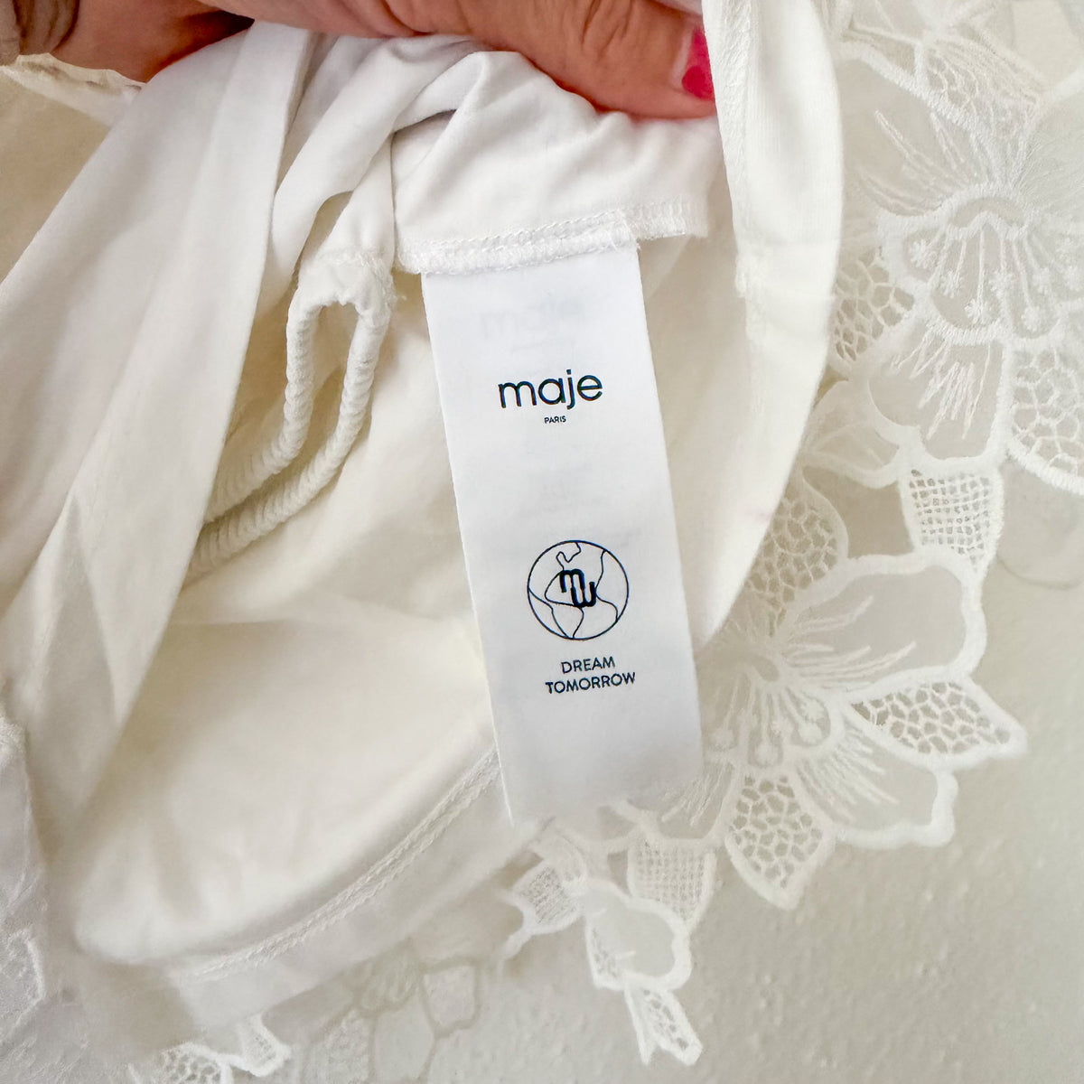 Maje Cropped Floral Lace Broderie Sheer Blouse in White | 0