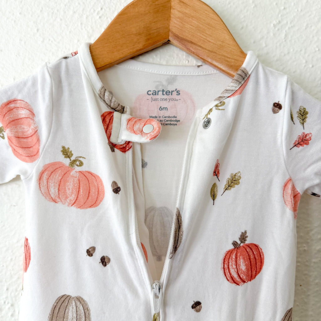 Carter's Just One You Fall Pumpkin Cream Long Sleeve Footed Zipper Sleeper | 3-6m