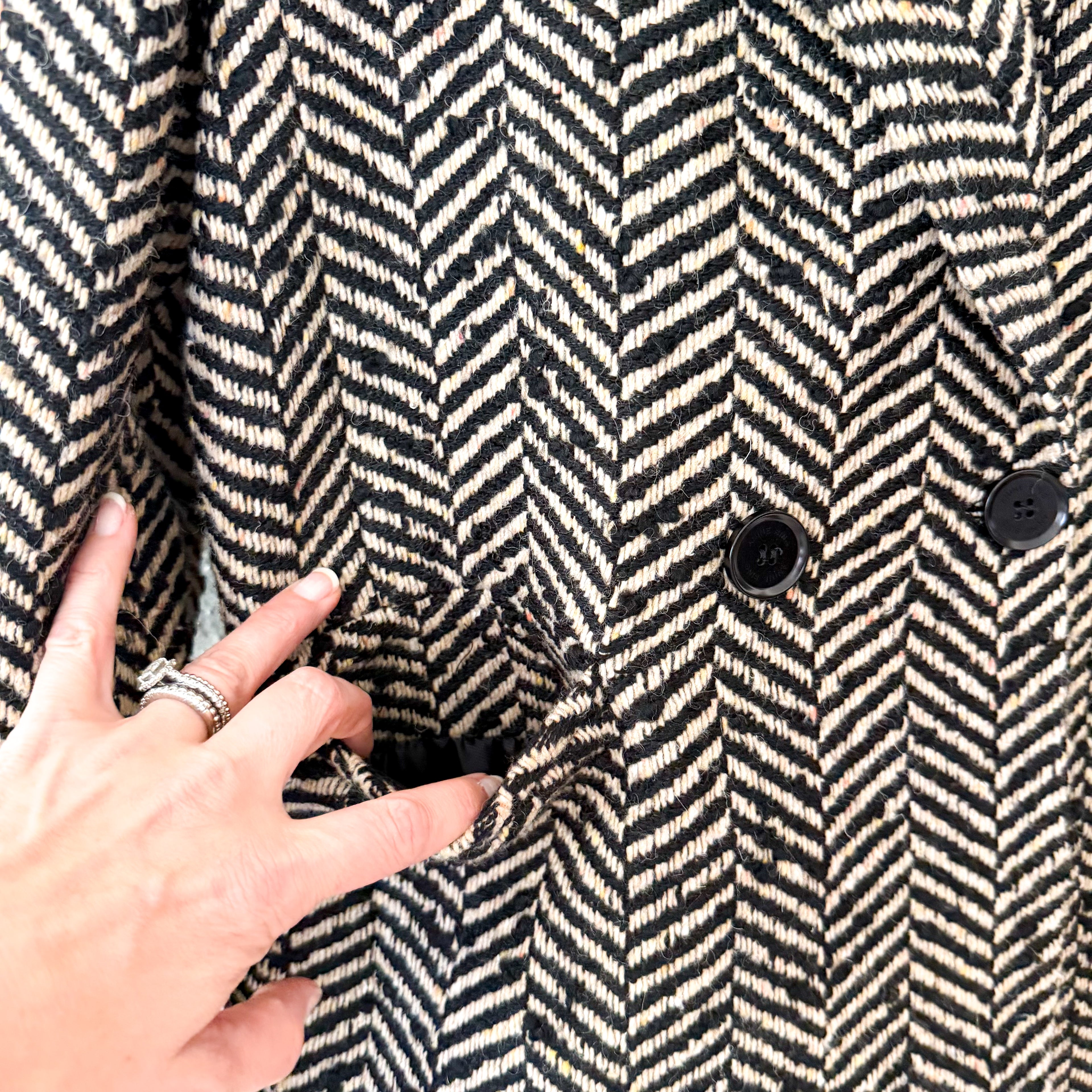 Anine Bing Diana Fishbone Wool Blend Blazer Jacket in Black | XS