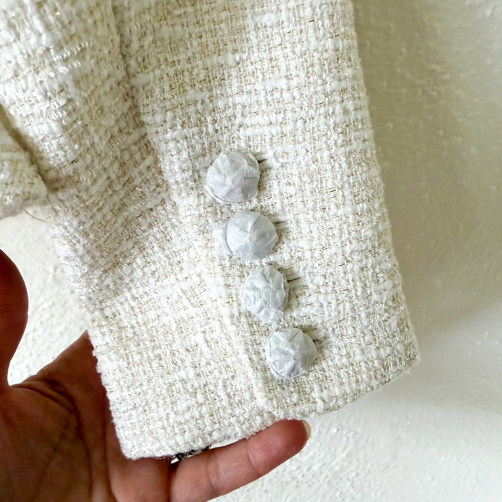 Self-Portrait Cream Rhinestone Embellished Tweed Boucle Belted Jacket | 0
