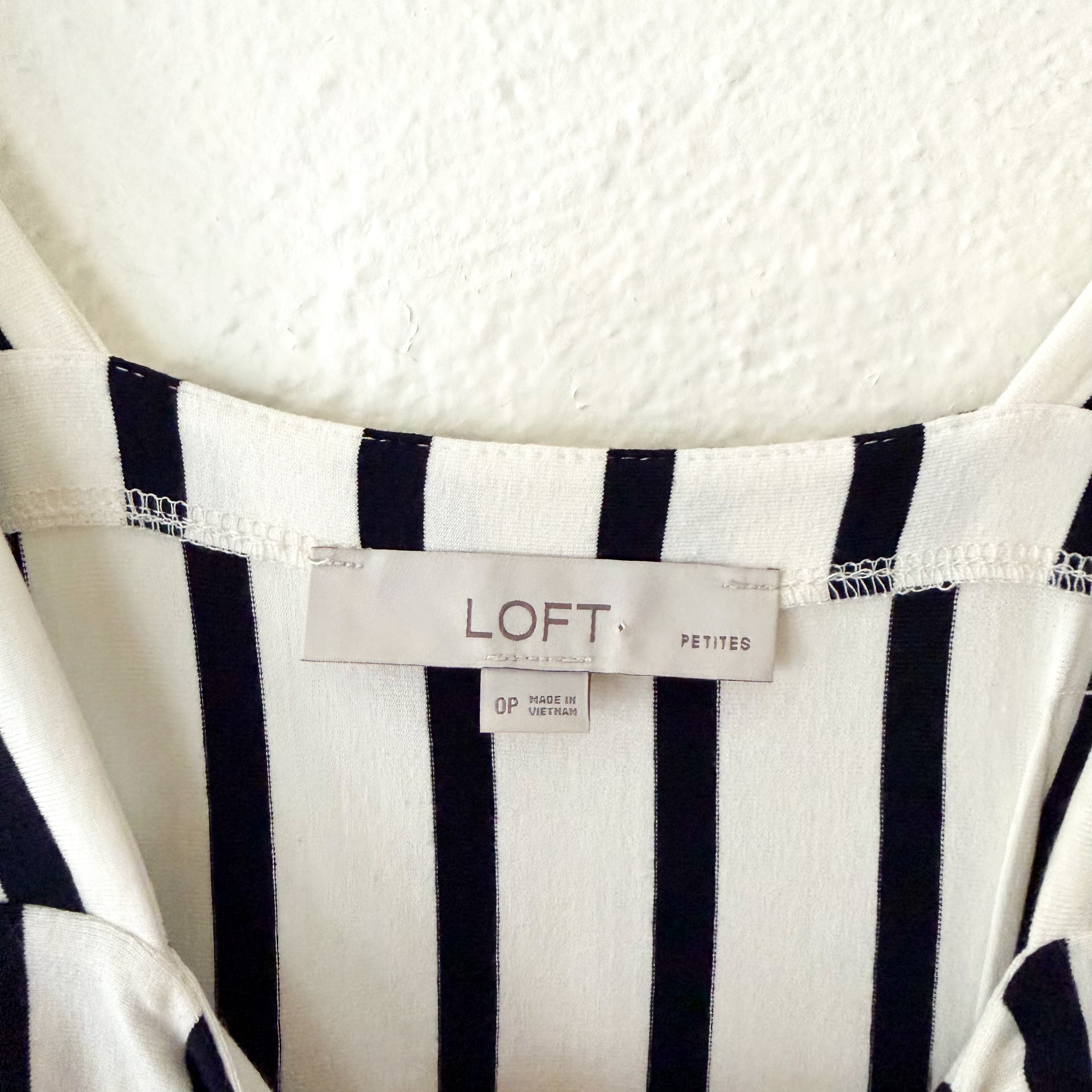 LOFT Black & White Stripe Midi Sun Dress | 0P