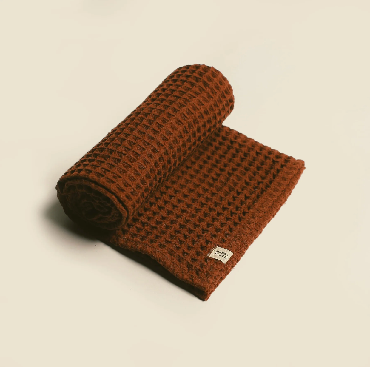 Happy Place Organic Cotton Waffle Knit Baby Blanket in Clay