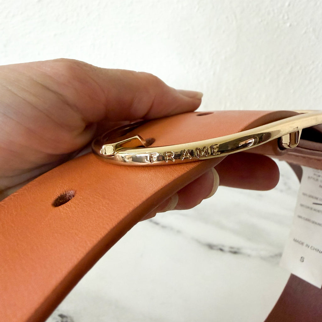 Frame Denim Grand Oval Wide Leather Belt in Natural | S