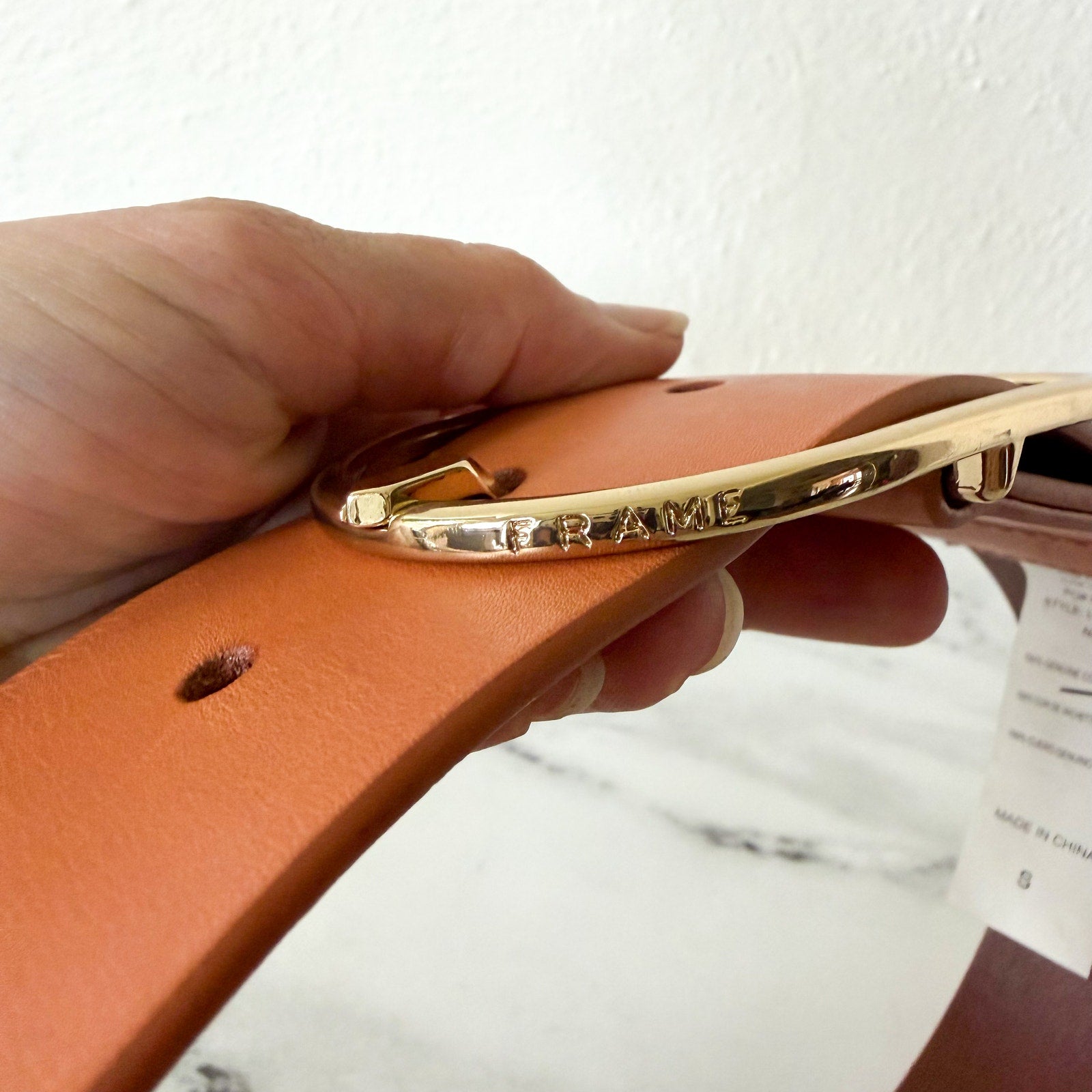 Frame Denim Grand Oval Wide Leather Belt in Natural | S