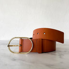 Frame Denim Grand Oval Wide Leather Belt in Natural | S