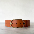 Frame Denim Grand Oval Wide Leather Belt in Natural | S