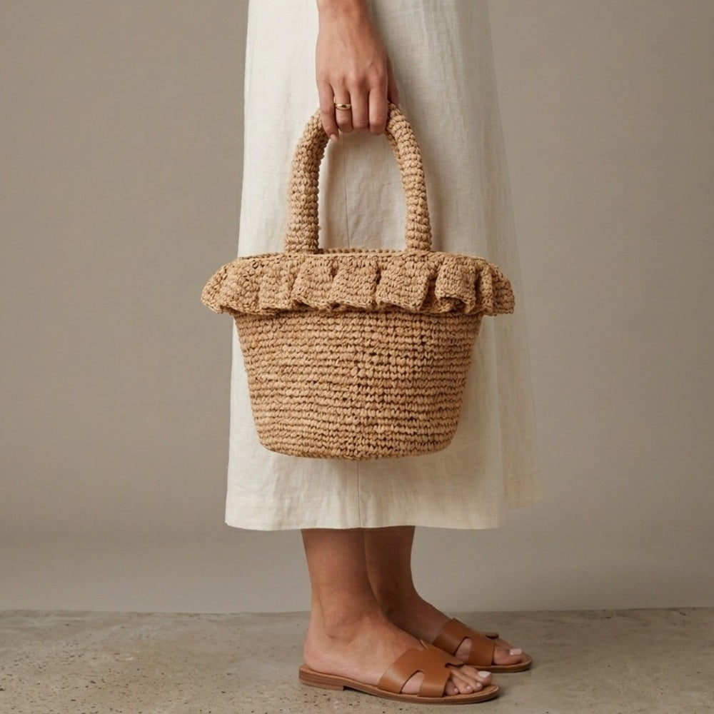 J.Crew Small Straw Ruffle Hem Raffia Bag | Natural