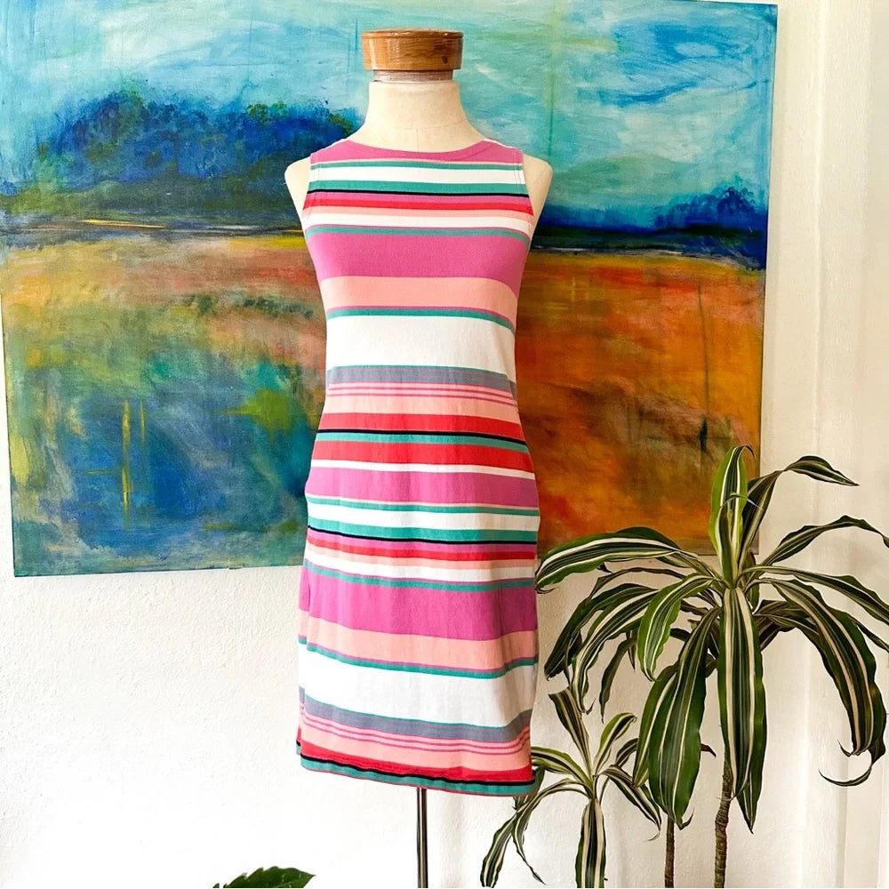 Joules Riva Pink Multi Striped Sleeveless Jersey Sheath Dress | 4