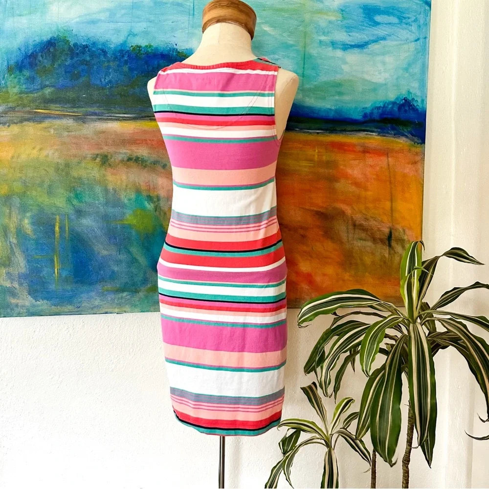 Joules Riva Pink Multi Striped Sleeveless Jersey Sheath Dress | 4