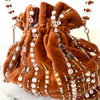 Anthropologie Velvet Beaded & Embellished Pouch | Brown