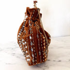 Anthropologie Velvet Beaded & Embellished Pouch | Brown