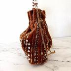 Anthropologie Velvet Beaded & Embellished Pouch | Brown