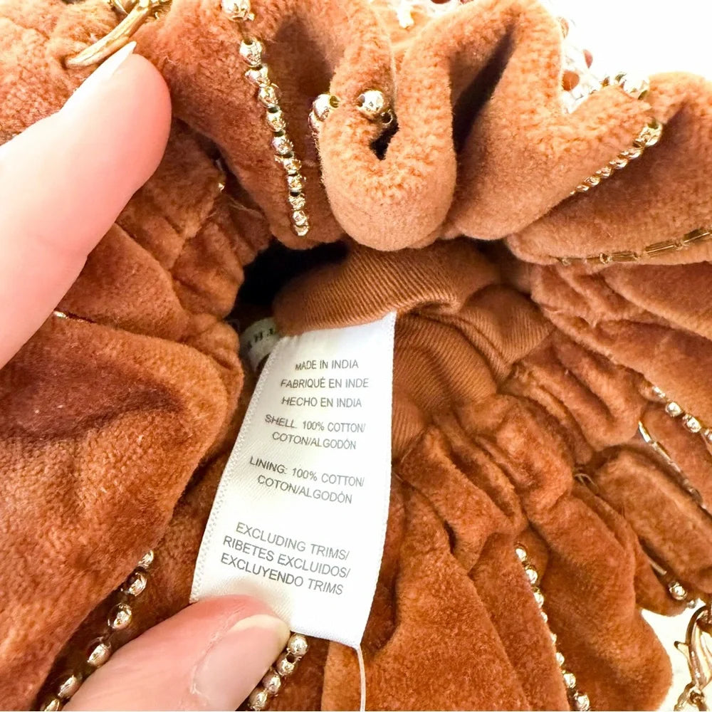 Anthropologie Velvet Beaded & Embellished Pouch | Brown